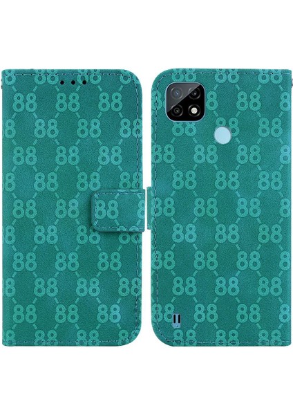 Realme C21 Çift 8 Kabartmalı Cüzdan Kapak Kickstand Pu Kart Için Telefon Kılıfı (Yurt Dışından)
