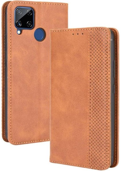 Realme C15 Manyetik Kapatma Cüzdan Pu Deri Için Kılıf (Yurt Dışından)