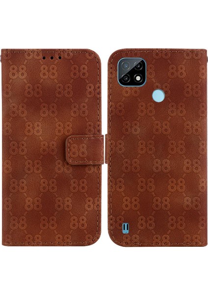 Realme C21 Çift 8 Kabartmalı Cüzdan Kapak Kickstand Pu Kart Için Telefon Kılıfı (Yurt Dışından)