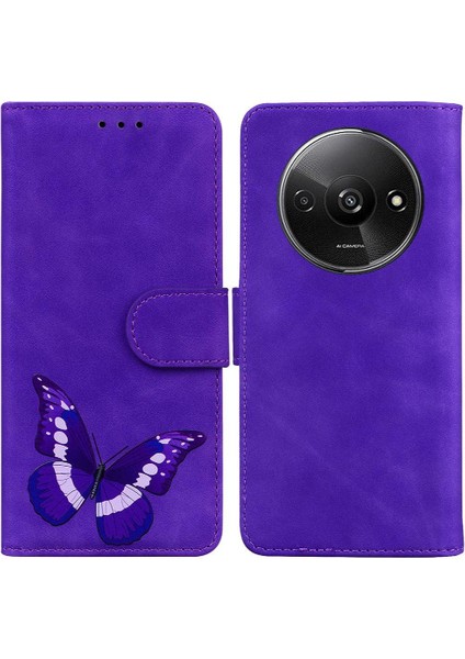Xiaomi Redmi A3 Flip Folio Kapak Renk Baskılı Kelebek Cüzdan (Yurt Dışından)