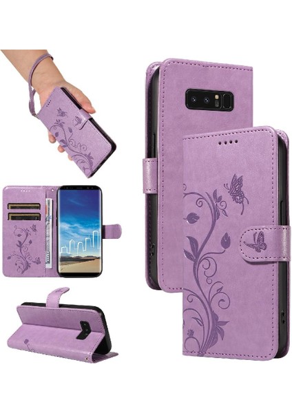 El Kayışı Kabartmalı Kelebek Cüzdan ile Samsung Galaxy Not 8 Için Kılıf (Yurt Dışından)