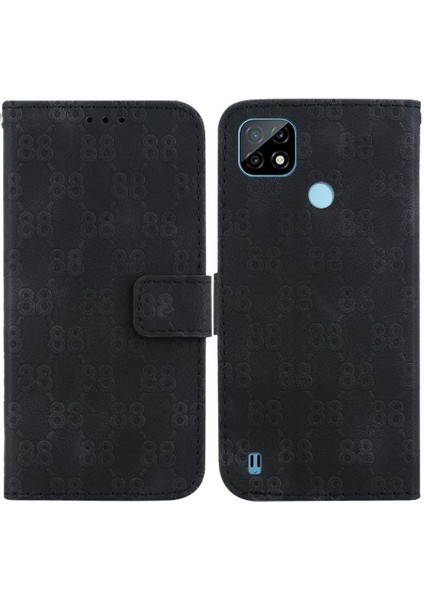 Realme C21 Çift 8 Kabartmalı Cüzdan Kapak Kickstand Pu Kart Için Telefon Kılıfı (Yurt Dışından)