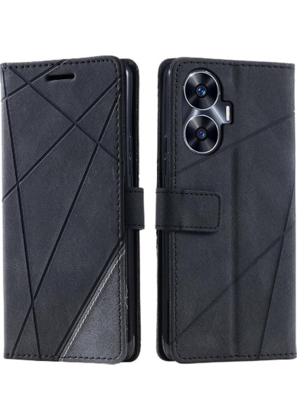 Realme C55 Manyetik Kart Tutucu Için Kickstand Pu Deri Darbeye Dayanıklı (Yurt Dışından)
