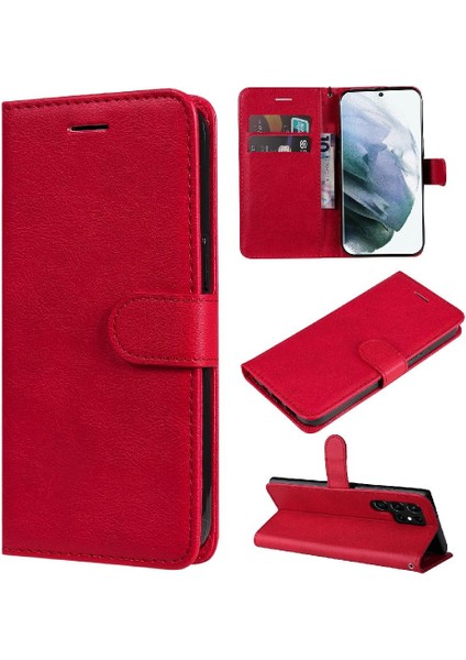 Kart Yuvası ile Samsung Galaxy S22 Ultra Klasik Düz Renk Için Flip Case (Yurt Dışından)