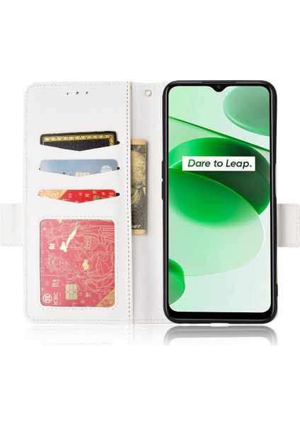 Realme Narzo 50A Başbakan Yan Toka Manyetik Pu Deri Kart Yuvaları Için Kılıf (Yurt Dışından)