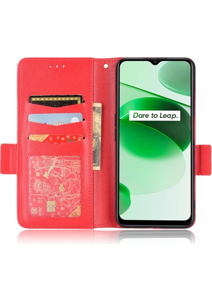 Realme Narzo 50A Başbakan Yan Toka Manyetik Pu Deri Kart Yuvaları Için Kılıf (Yurt Dışından)