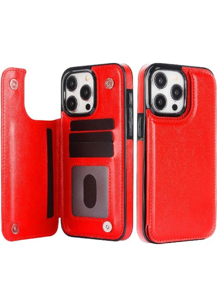 Cüzdan Kılıf Apple iPhone 15 Pro Max Kickstand Çift Manyetik Toka ile Pu (Yurt Dışından)