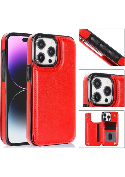 Cüzdan Kılıf Apple iPhone 15 Pro Max Kickstand Çift Manyetik Toka ile Pu (Yurt Dışından)