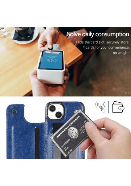 Apple iPhone 15 Için Cüzdan Durumda Artı Kart Yuvaları Kickstand Çift Manyetik Toka (Yurt Dışından)
