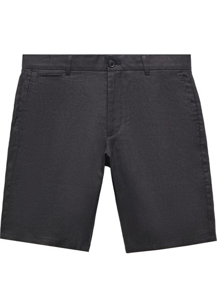Slim Fit %100 Keten Bermuda Şort
