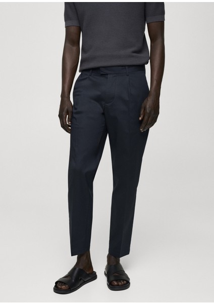 Man Slim Fit Pamuklu Pileli Pantolon