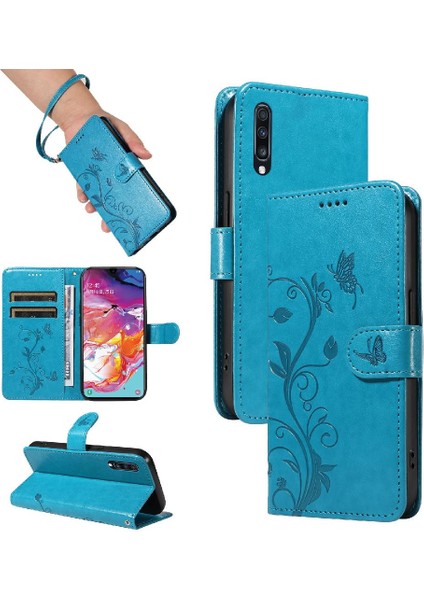 Samsung Galaxy A70 ve Kart Yuvası ile Kabartmalı Kelebek Yüksek Kılıf (Yurt Dışından)