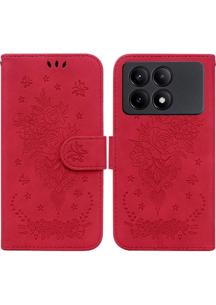 Xiaomi Poco X6 Pro 5g Kabartma Gül Çiçekler Kart Yuvaları Flip Pu Kılıf (Yurt Dışından)