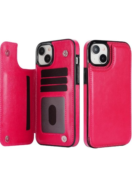 Apple iPhone 15 Için Cüzdan Durumda Artı Kart Yuvaları Kickstand Çift Manyetik Toka (Yurt Dışından)