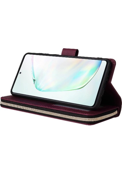 Samsung Galaxy Not 10 Lite Için Kılıf Kart Tutucu ile El Kayışı Fermuar 9 (Yurt Dışından)