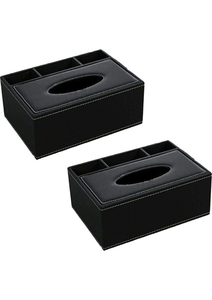 2x Pu Doku Kutusu Uzaktan Kumanda Tutucu Çok Fonksiyonlu Masaüstü Organizatör Kalem Makas Konteyner (Siyah) (Yurt Dışından)