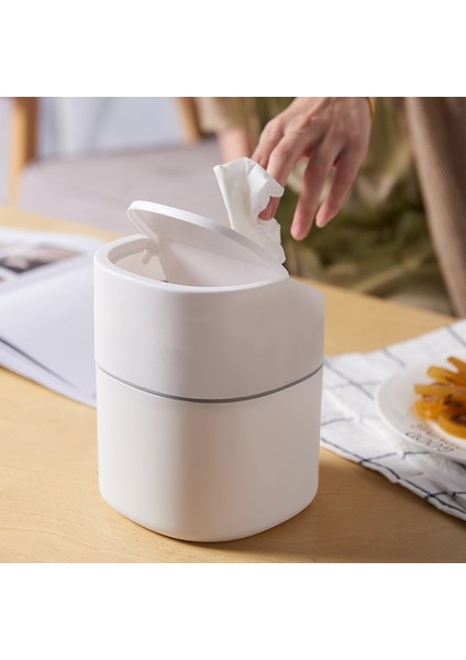 Masaüstü Mini Çevirme Çöp Kutusu Iskandinav Ev Yaratıcı Kapalı Çöp Oturma Odası Basın Tipi Basit Masa Sepeti-Beyaz (Yurt Dışından) fiyatları