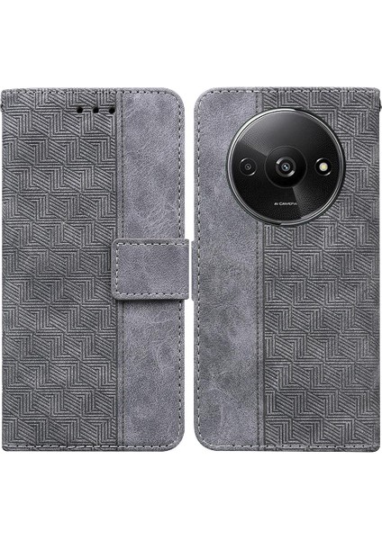 Xiaomi Redmi A3 Premium Pu Deri Flip Case Için Folio Geometrik Kabartmalı (Yurt Dışından)