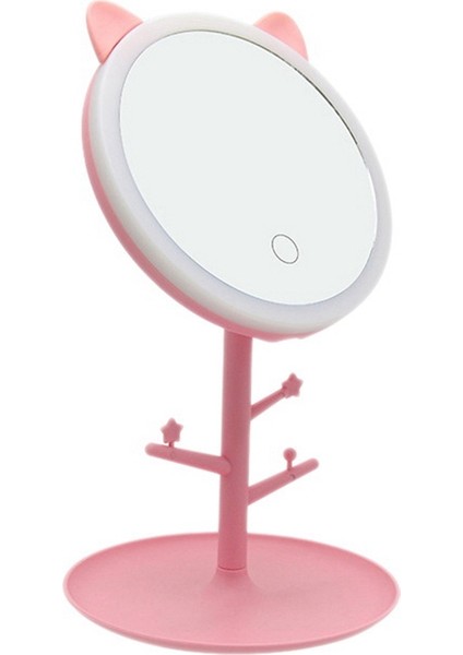 Taşınabilir LED Işıklı Makyaj Aynası Bayan Makyaj Lambası Depolama Masaüstü Şekli Kozmetik Aynalar (Pembe) (Yurt Dışından)