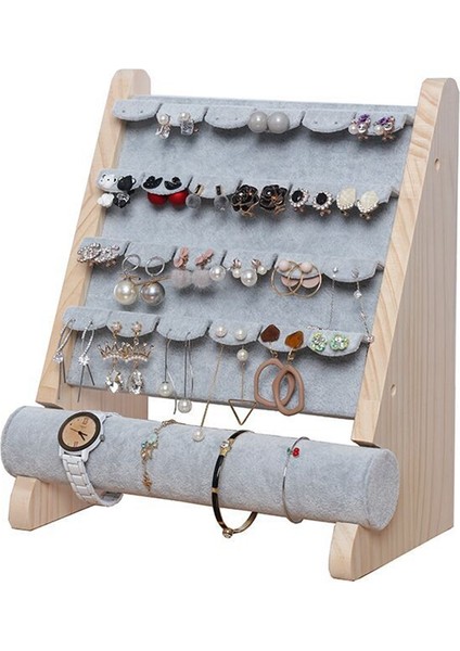 Ahşap Takı Ekran Standı Bilezik Küpe Tutucu T-Bar Ekran Bilezikler Halhal Takı Ekran Standı Gri (Yurt Dışından)