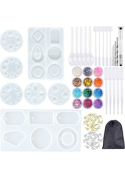 90 Parça Silikon Döküm Kalıpları ve Aletler Diy Takı El Sanatları Yapımı Için Siyah Saklama Çantası ile Set (Yurt Dışından)