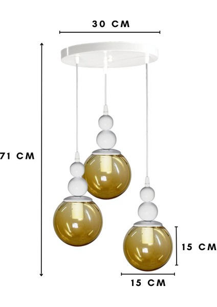 Venüs 3'lü Sarkıt Model Beyaz/bal - Hakiki Bal Cam- Oturma Odası- Salon- Yatak Odası Modern Avize