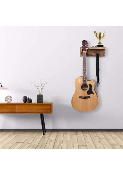 Gitar Duvar Askı Gitar Tutucu Duvar Montaj Braketi Askı Gitar Ahşap Asılı Seçim Tutucu ve 3 Kanca ile Kömürleşmiş (Yurt Dışından)