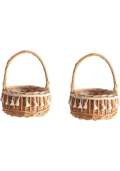 2x Dokuma Depolama Sepeti ve Şerit Düğün Çiçek Kız Sepetleri Ev Bahçe Dekor Için Hasır Rattan Çiçek Sepeti (Yurt Dışından)