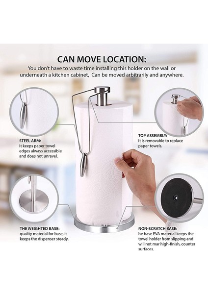 Mutfak Tabanlı Kağıt Havluluk Standı, Paslanmaz Çelik Kağıt Havlu Dispenseri, Kağıt Rulolarının Düşmesini Önleyin, (Yurt Dışından) modelleri