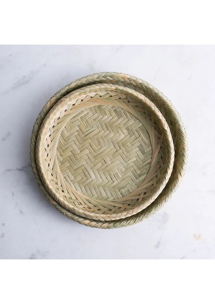 Bambu Tatlı Tabağı Servis Tepsisi Çay Saati Ekmek Kek Meyve Mutfak Tabakları Yuvarlak Yemek Organizatör Tabağı A (Yurt Dışından)