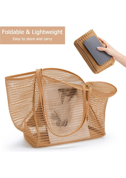 Taşınabilir Örgü Çanta Çocuk Saklama Torbaları Yüzme Plaj Çantası Havlu Kadın Kozmetik Makyaj Çantası Beyaz (Yurt Dışından) modelleri