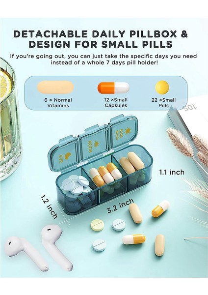 Hap Organizatörü, 7 Günlük Hap Kutusu Günde 3 Kez - 7 Ayrı Kaplı Haftalık Vitamin Kutusu Organizatörü, Siyah (Yurt Dışından)