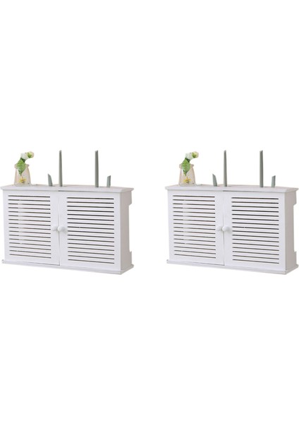 2x Kablosuz Wifi Yönlendirici Saklama Kutuları Ahşap Kutu Kablo Güç Artı Tel Braketi Duvar Asılı Fiş Kurulu Raf (Yurt Dışından)