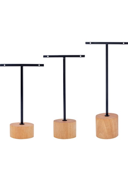 3 Adet T Bar Küpe Ekran Standı Ahşap Taban ile Takı Tutucular Asılı Takı Organizatör Fotoğraf Sahne Için A (Yurt Dışından)