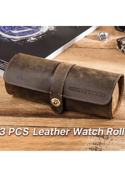 Aile 2x 3 Yuvalı Saat Rulosu Ekran Saklama Kutusu, Retro Inek Derisi Seyahat Saat Çantası, Bilek Takı Kesesi Organizatör (Yurt Dışından) modelleri