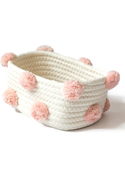 2x Pamuk Dokuma Depolama Sepeti Sevimli Ponpon Dekor Çeşitli Eşyalar Bitirme Kutusu Iskandinav Kozmetik Oyuncaklar Organizatör Çerçeve Pembe S (Yurt Dışından) indirimleri
