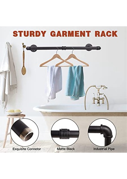 Endüstriyel Boru Elbise Askısı Duvara Monte Ağır Hizmet Boru Rafları Asılı Elbise Mont Çamaşır Odası, Siyah (Yurt Dışından) fiyatları