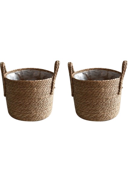 2x Saman Depolama Sepeti Rattan Zemin Saksı El Sanatları Dekorasyon Modern Ev Oturma Odası Yatak Odası Mağaza Çiçek Sepeti (Yurt Dışından)