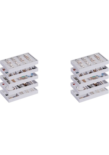 Takı Organizatör Tepsisi, Çekmece Için 10 Adet Istiflenebilir Kadife Takı Organizatör, Takı Depolama Teşhir Tepsileri Vitrin (Yurt Dışından)