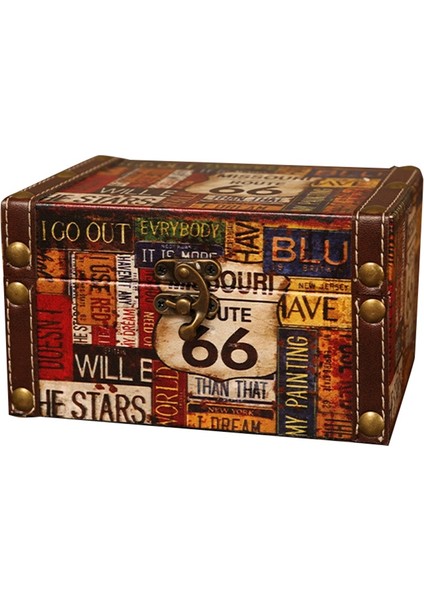 Vintage Depolama Dekoratif Bavul Küçük Retro Ahşap Kutu Tabut Kilidi Masaüstü Saklama Kutusu Bitirme Muhe Mücevher Kutusu 66 Yol (Yurt Dışından)