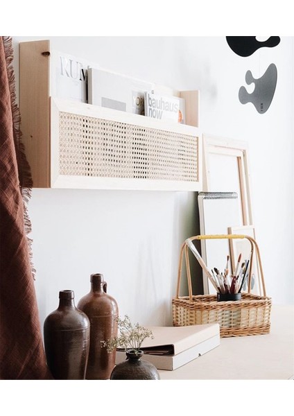 Ahşap Dergi Duvar Rafı Rattan Dosya Tutucu ile Asılı Dosya Rattan Kitaplık Ahşap Posta Organizatör Oturma Ofis Için, (Yurt Dışından)