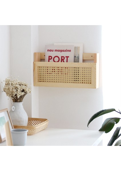 Ahşap Dergi Duvar Rafı Rattan Dosya Tutucu ile Asılı Dosya Rattan Kitaplık Ahşap Posta Organizatör Oturma Ofis Için, (Yurt Dışından)