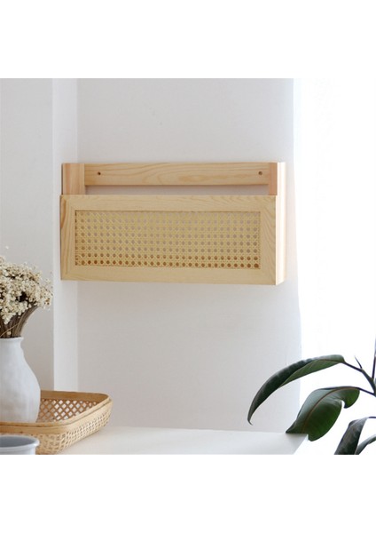 Ahşap Dergi Duvar Rafı Rattan Dosya Tutucu ile Asılı Dosya Rattan Kitaplık Ahşap Posta Organizatör Oturma Ofis Için, (Yurt Dışından)