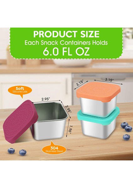 6oz Paslanmaz Çelik Atıştırmalık Kapları, Silikon Kapaklı Küçük Metal Gıda Saklama Kabı, Ofis, Seyahat Için (Yurt Dışından)