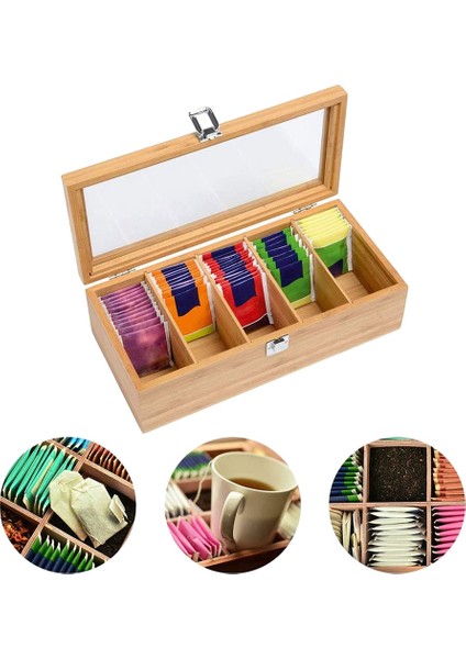 Çok Fonksiyonlu Bambu Sistemi Çay Poşeti Takı Organizatör Saklama Kutusu 5 Bölme Çay Kutusu Organizatör Şeker Konteyner, (Yurt Dışından) modelleri