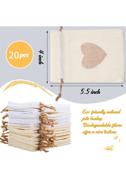 Çuval Bezi Çanta, 60 Paket 4x5.5 Inç Ipli Kalp Çuval Bezi Hediye Çantası Şeker Torbalar Keten Cepler Sevgililer Günü Noel Için (Yurt Dışından) indirimleri