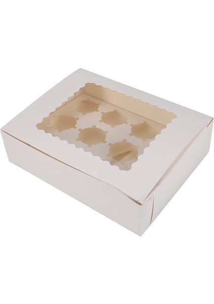 10 Adet Cupcake Kutusu Pencereli Kraft Kağıt Kutuları Tatlı Mousse Kutusu 12 Fincan Kek Tutucular Beyaz (Yurt Dışından)