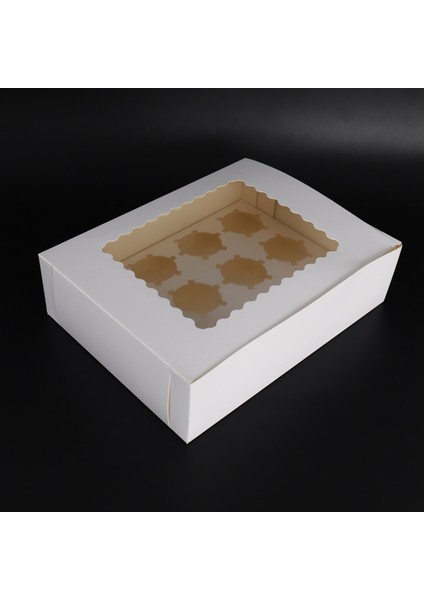 10 Adet Cupcake Kutusu Pencereli Kraft Kağıt Kutuları Tatlı Mousse Kutusu 12 Fincan Kek Tutucular Beyaz (Yurt Dışından)
