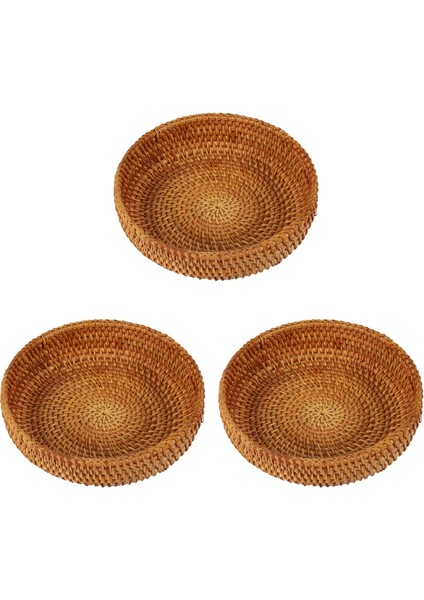 3x El Yapımı Sonbahar Rattan Dokuma Yuvarlak Depolama Sepeti Meyve Tabağı Rattan Ekmek Sepeti Mutfak Gıda Mini Konteyner (Yurt Dışından)