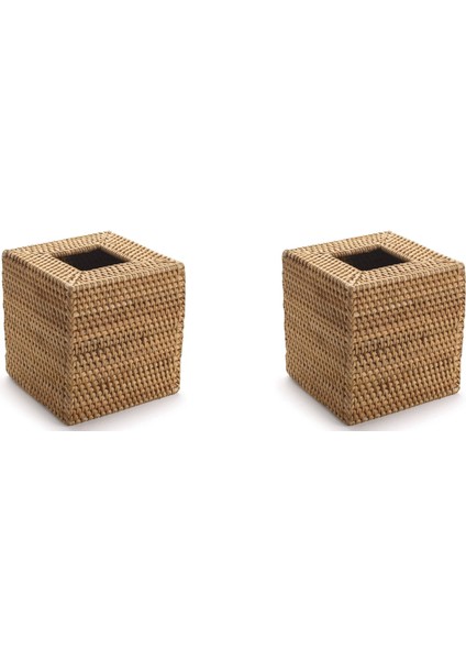 2x Kare Rattan Doku Kutusu Kapağı, El Dokuma Hasır Doku Tutucu, 5,7 x 5,7 x 5,7 Inç, Ahşap Rengi (Yurt Dışından)
